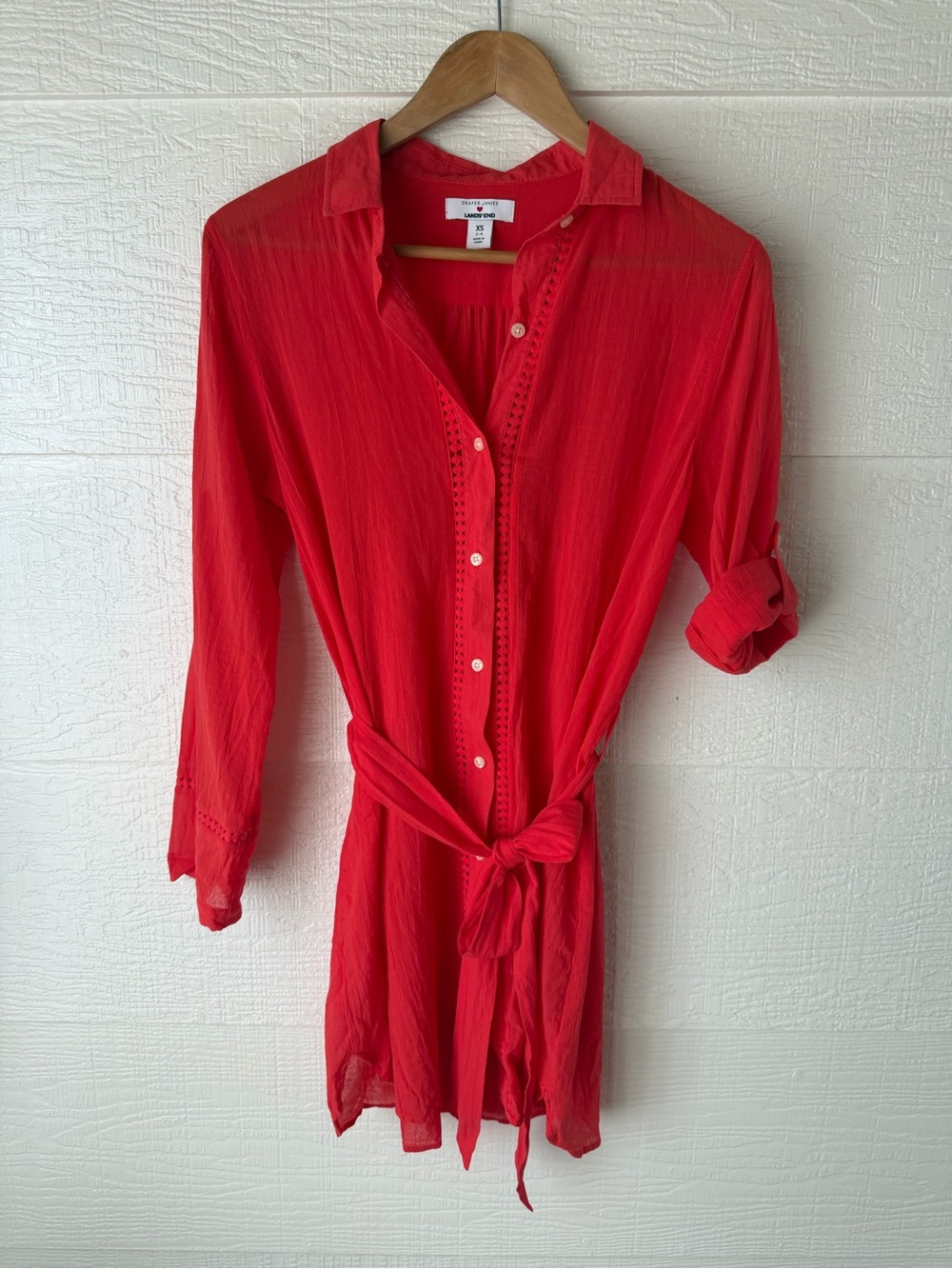 Draper James Lands End Red Swim Cover Up Dress XS Tie Waist